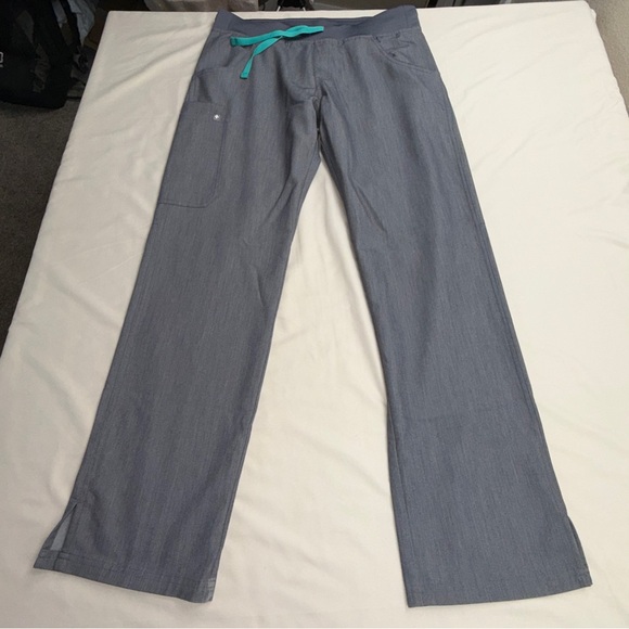 Figs Women's Straight Leg Scrub Pants in Gray with Teal Accent - Picture 2 of 8